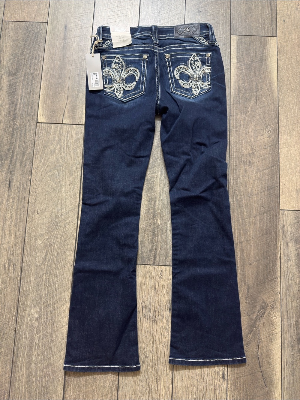 Miss Me Dark Blue Embroidered mid rise boot cut Jeans size 28